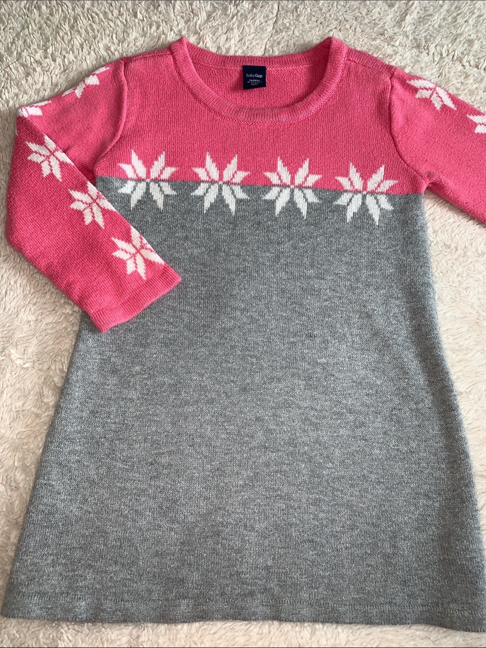 Gap Pink & Gray Snowflake Sweater Dress 18-24M